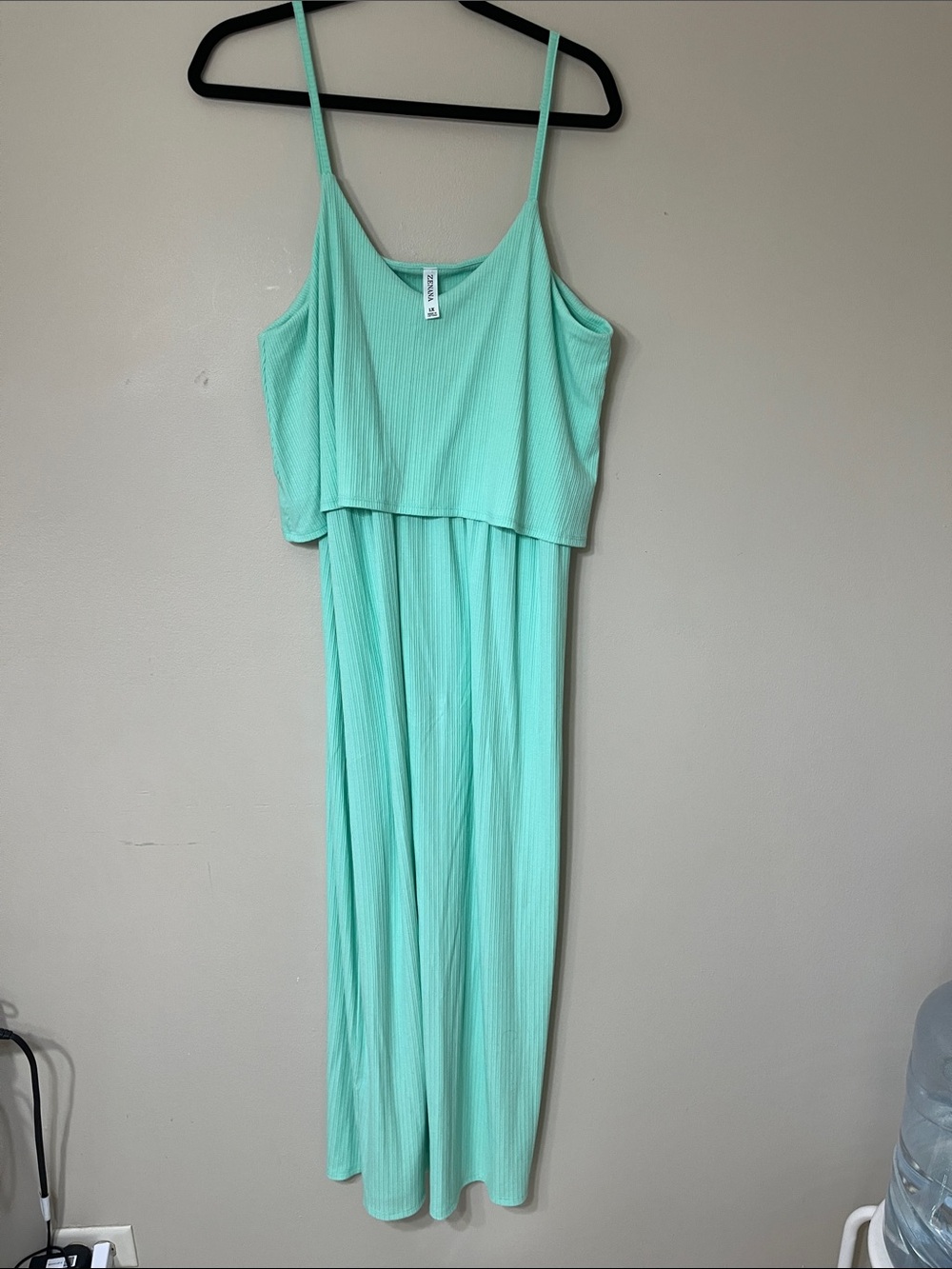 Sleeveless Mint Layered Maxi Dress with Spaghetti Straps